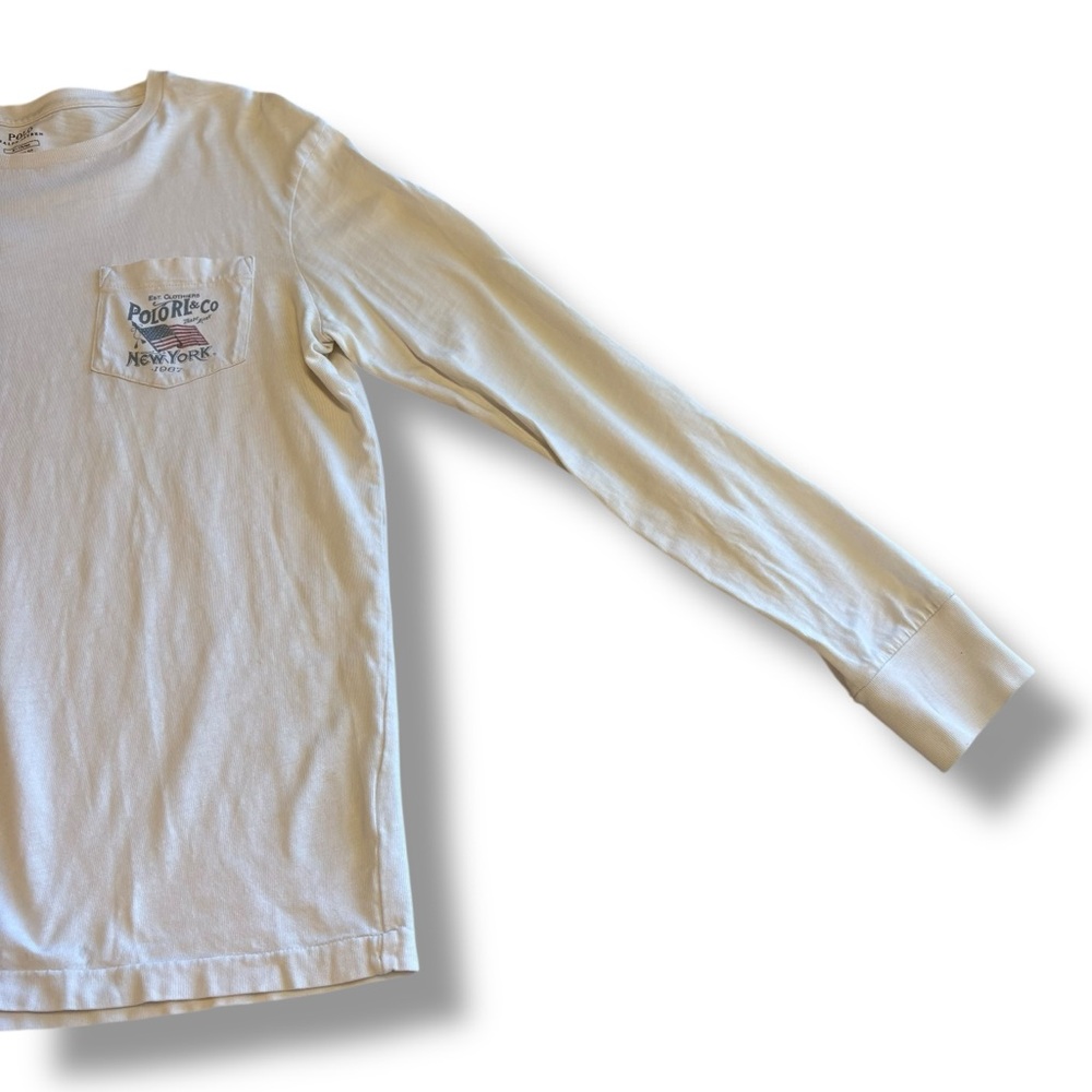 Polo Ralph Lauren Polo Long Sleeve Pocket T Shirt Off White Custom Fit Medium - Picture 6 of 9